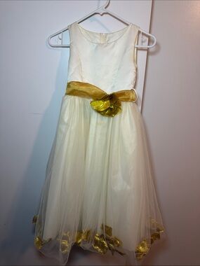 Ivory and Gold Flower-Trim Girls' Dress